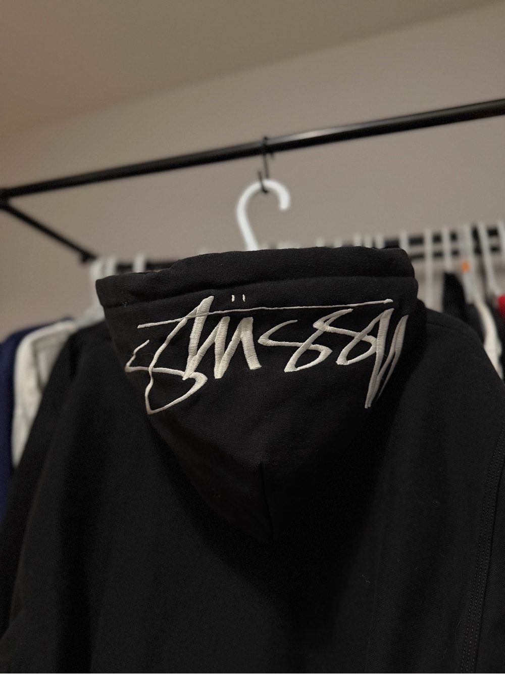 Stussy Black Hoodie with White Script Logo